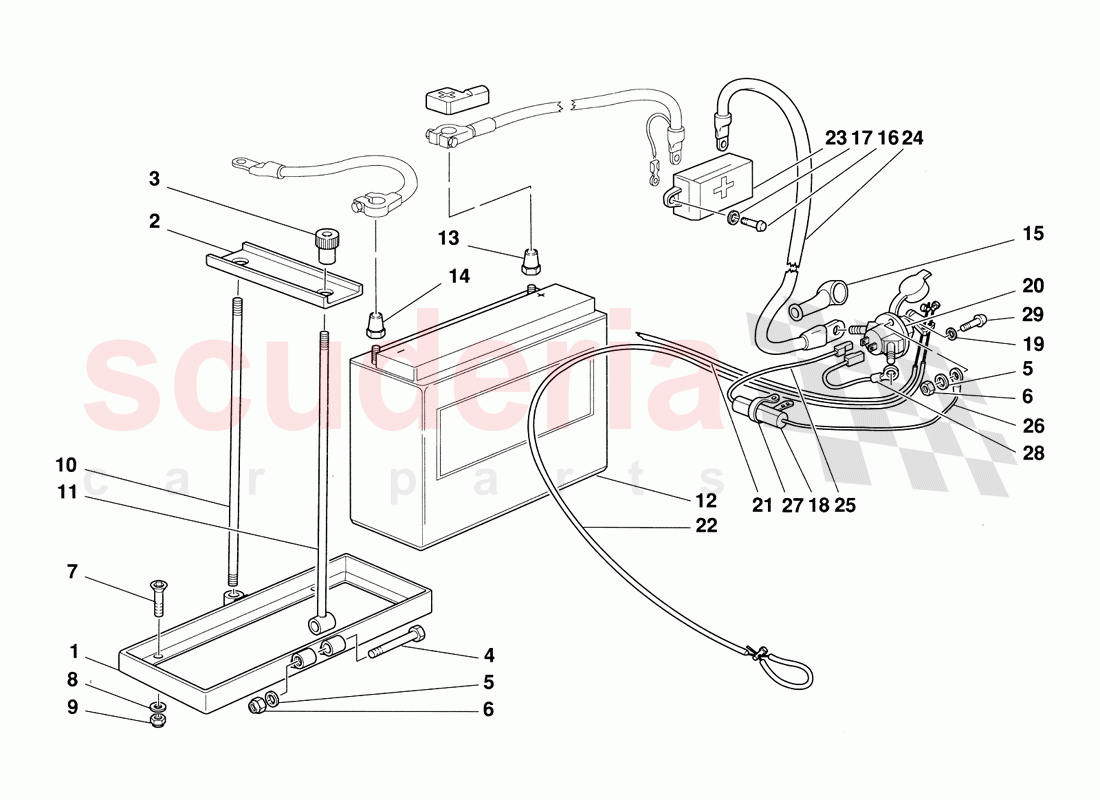 Battery and Battery Disconnection Switch of Ferrari Ferrari 348 Challenge (1995)