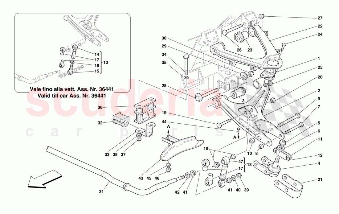 FRONT SUSPENSION - WISHBONES AND STABILIZER BAR of Ferrari Ferrari 456 M GT/GTA