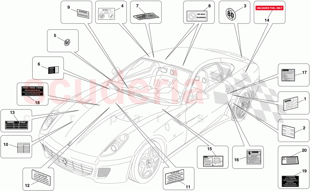 ADHESIVE LABELS AND PLAQUES of Ferrari Ferrari 599 GTB Fiorano