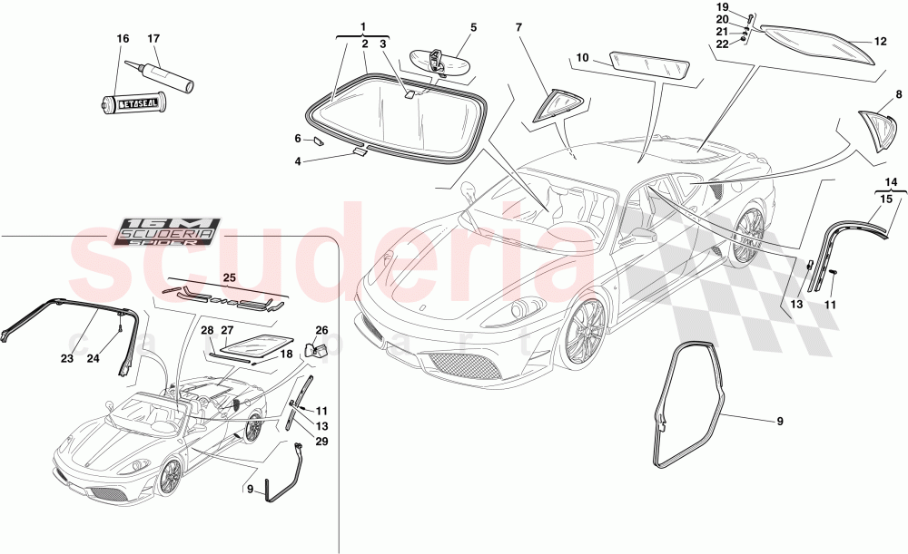 SCREENS, WINDOWS AND SEALS of Ferrari Ferrari 430 Scuderia