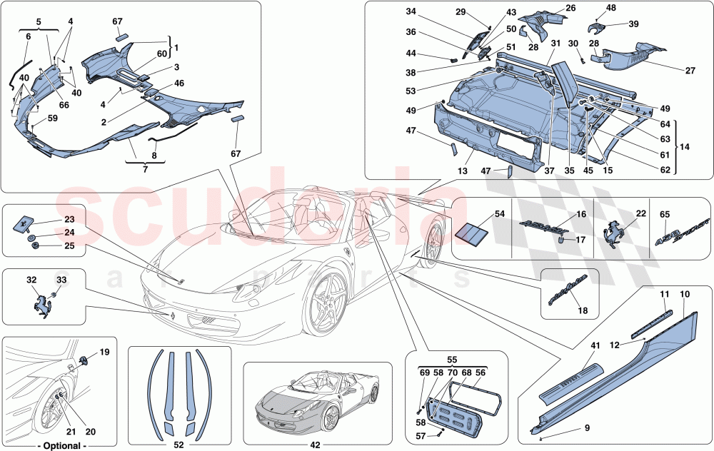 SHIELDS - EXTERNAL TRIM of Ferrari Ferrari 458 Spider