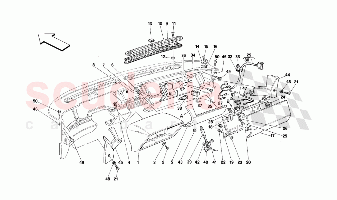 DASHBOARD - TRIM AND ACCESSORIES -Not for USA- of Ferrari Ferrari 348 (2.7 Motronic)