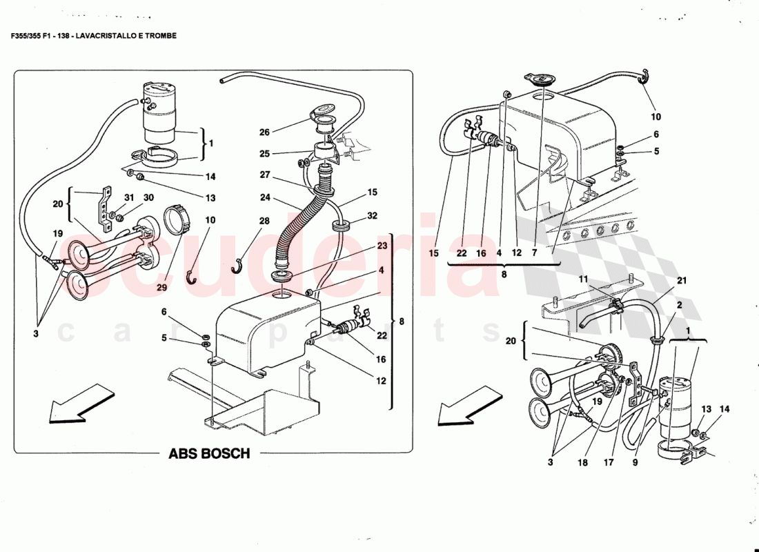 GLASS WASHER AND HORNS of Ferrari Ferrari 355 (5.2 Motronic)