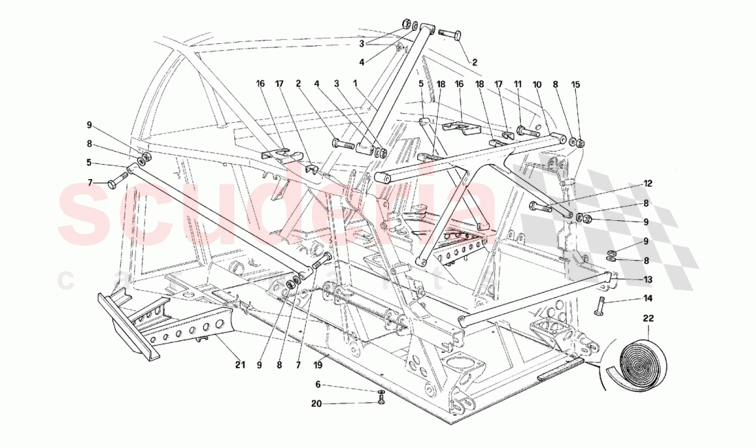 Frame - Rear part -Not for cars with catalyst- of Ferrari Ferrari F40