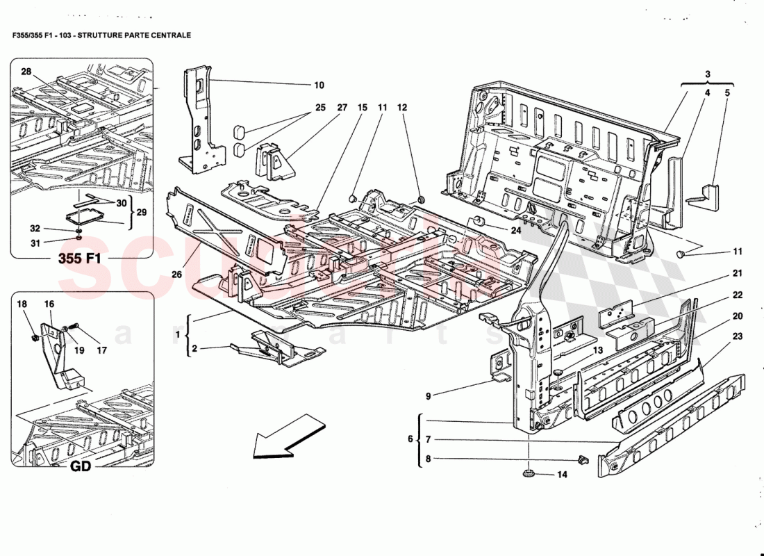 CENTRAL PART STRUCTURES of Ferrari Ferrari 355 (5.2 Motronic)