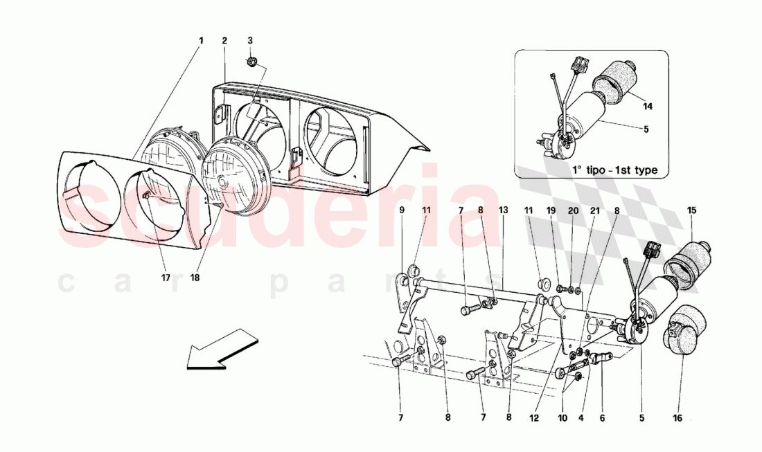 Front headlight lifting device of Ferrari Ferrari 512 TR