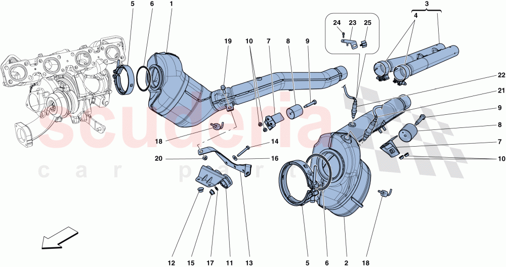 PRE-CATALYTIC CONVERTERS AND CATALYTIC CONVERTERS of Ferrari Ferrari California T