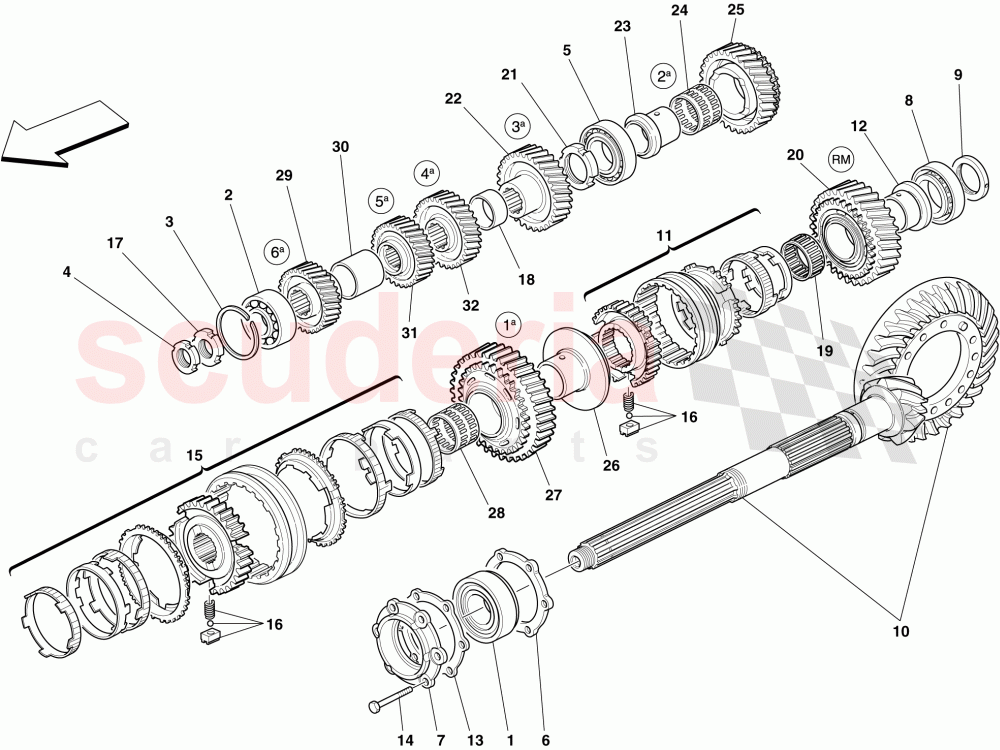 SECONDARY GEARBOX SHAFT GEARS of Ferrari Ferrari 599 SA Aperta