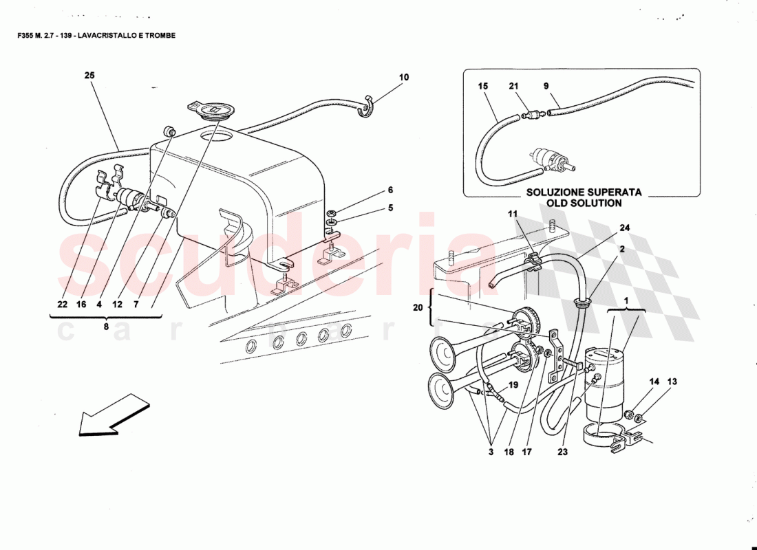 GLASS WASHER AND HORNS of Ferrari Ferrari 355 (2.7 Motronic)