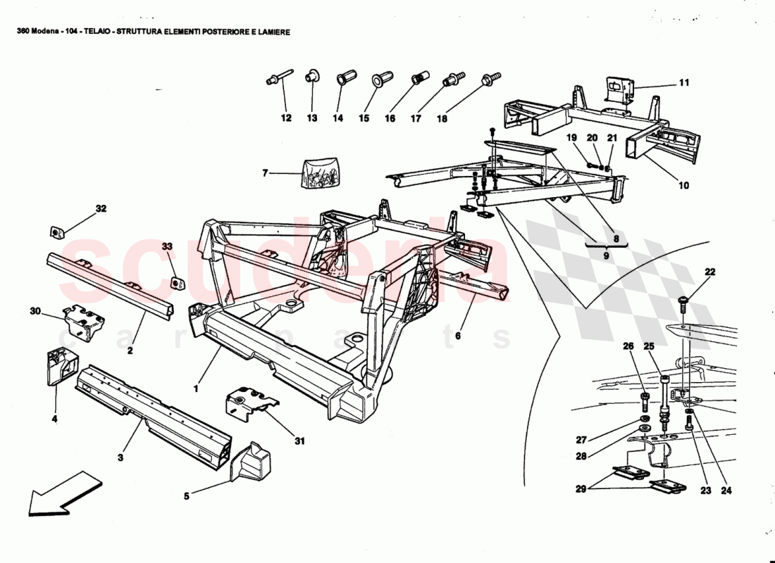 FRAME - REAR ELEMENTS STRUCTURES AND PLATES of Ferrari Ferrari 360 Modena