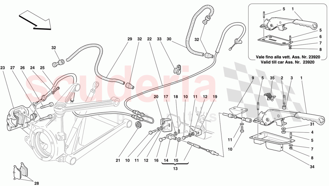 HAND-BRAKE CONTROL AND CALIPER of Ferrari Ferrari F50