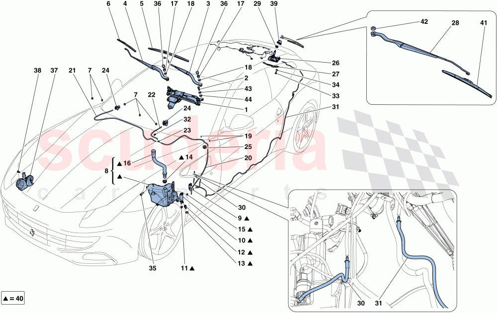 WINDSCREEN WIPER, WINDSCREEN WASHER AND HORNS of Ferrari Ferrari FF