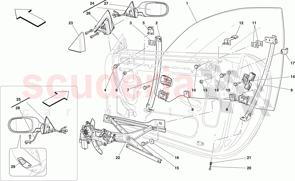 DOORS - POWER WINDOWS AND REAR-VIEW MIRROR of Ferrari Ferrari 612 Sessanta