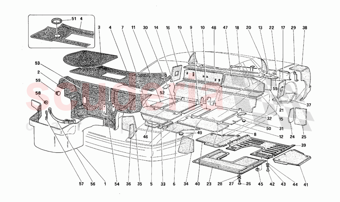 Carpet for luggage compartment and insulation panels of Ferrari Ferrari 512 M