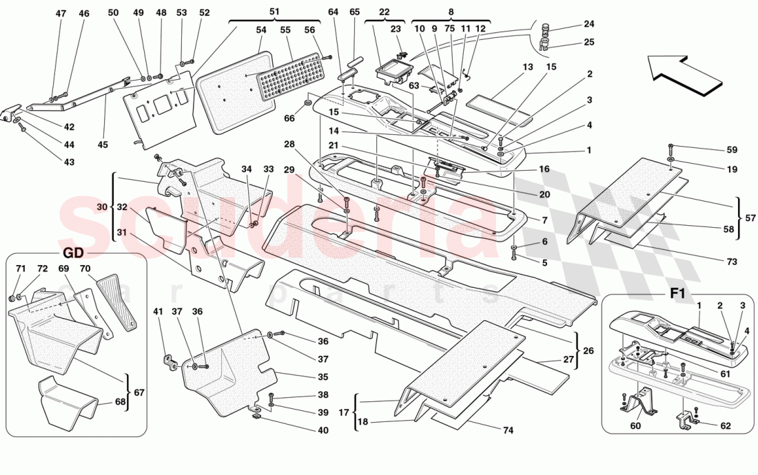 TUNNEL - FRAMEWORK AND ACCESSORIES of Ferrari Ferrari 360 Spider