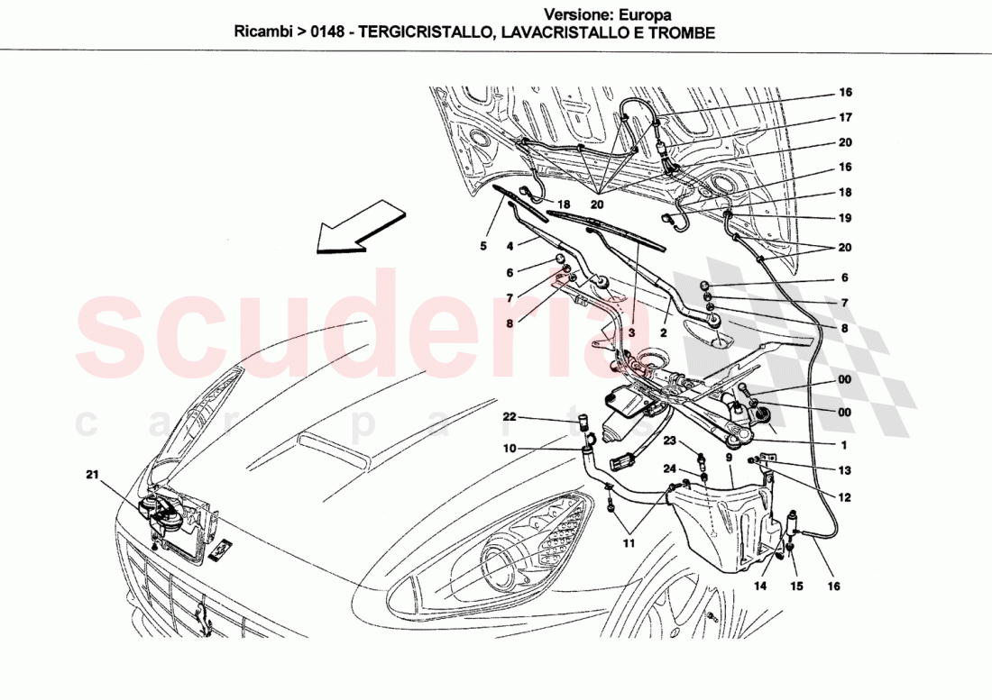 WINDSCREEN WIPER, WINDSCREEN WASHER AND HORNS of Ferrari Ferrari California (2008-2011)