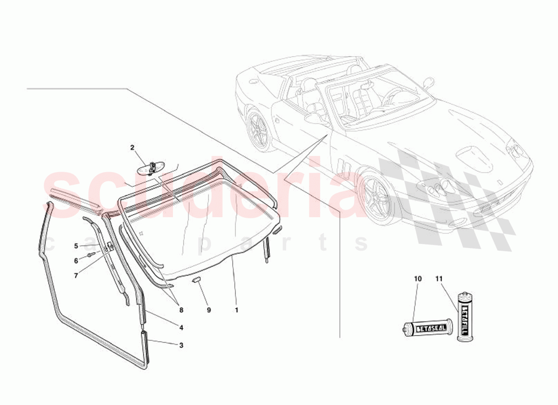 Glasses and Gaskets of Ferrari Ferrari 575 Superamerica