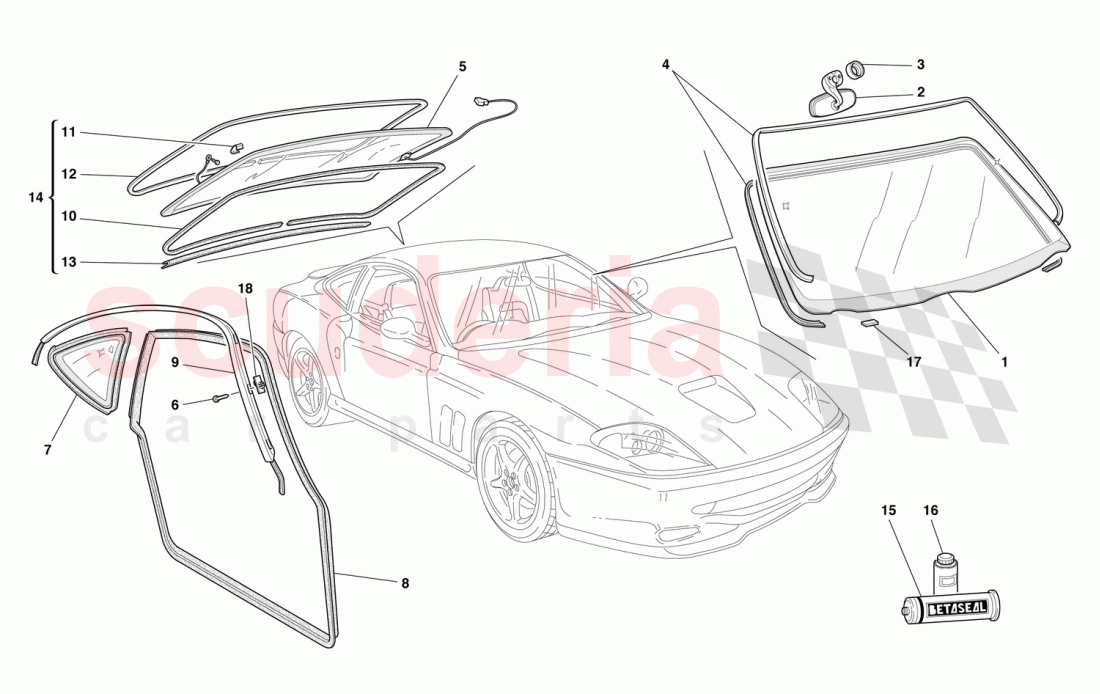 GLASSES AND GASKETS of Ferrari Ferrari 550 Maranello