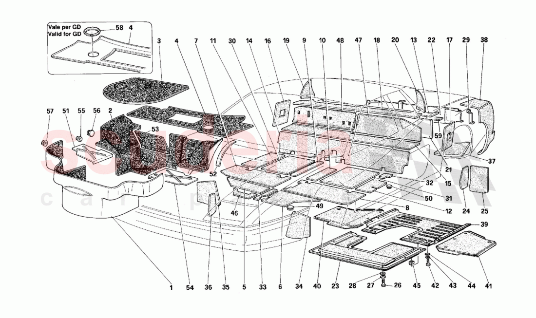 Carpet for luggage compartment and insulation panels of Ferrari Ferrari 512 TR