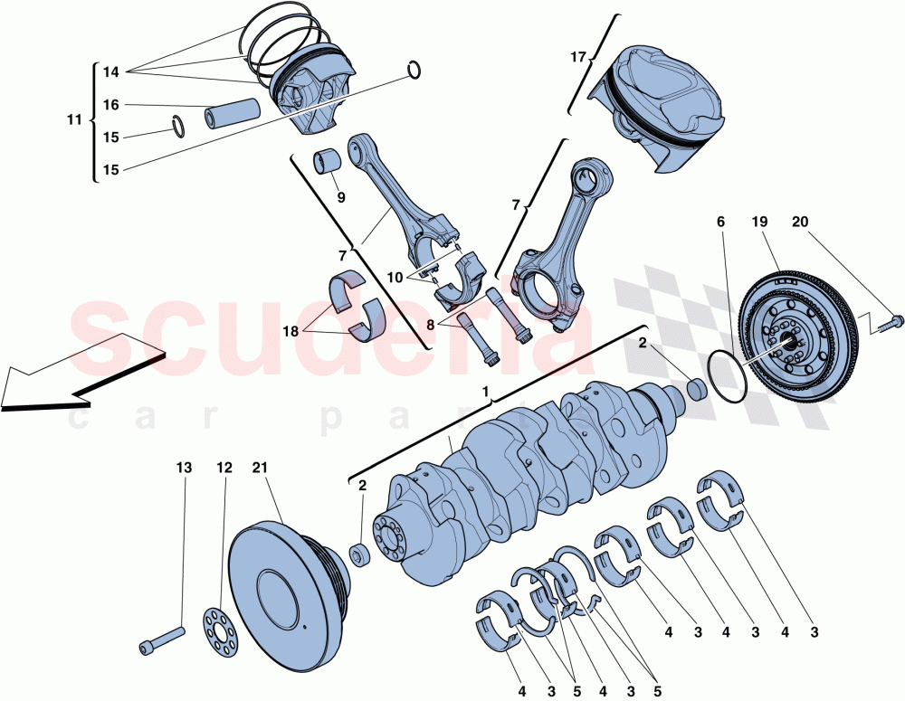 CRANKSHAFT - CONNECTING RODS AND PISTONS of Ferrari Ferrari 488 GTB