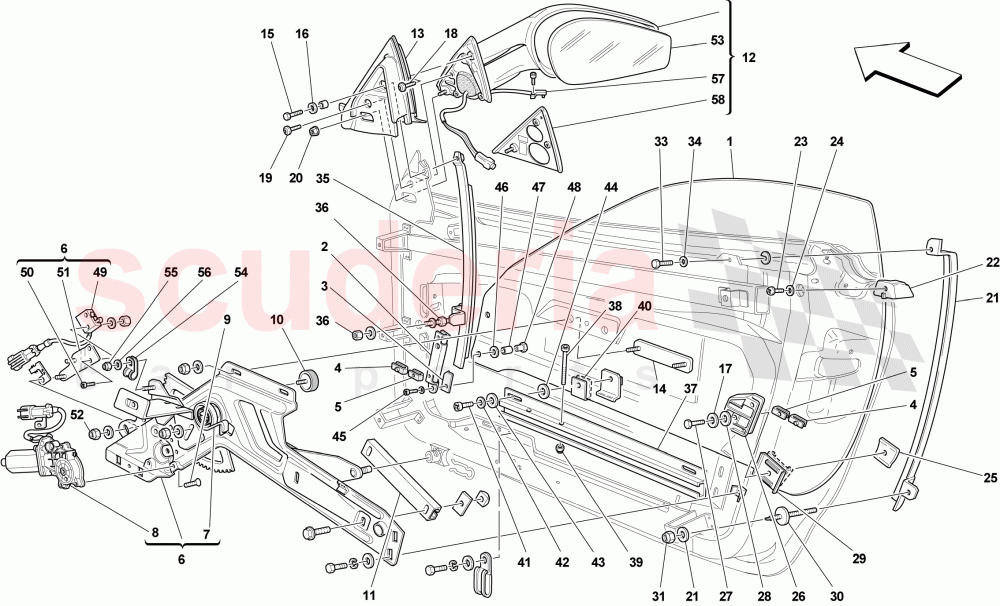 DOORS - POWER WINDOWS AND REAR-VIEW MIRROR of Ferrari Ferrari 430 Scuderia Spider 16M