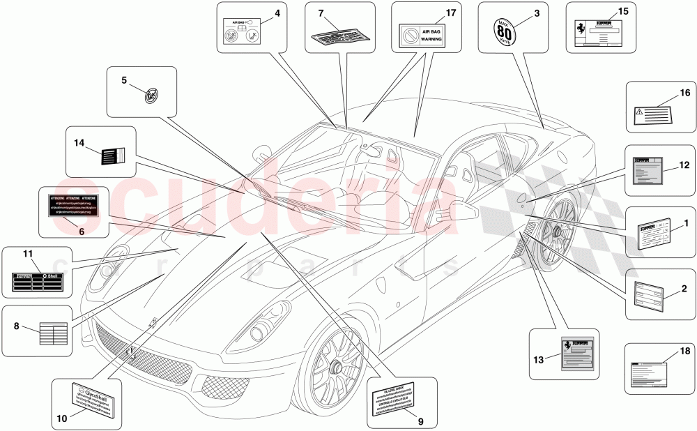 ADHESIVE LABELS AND PLAQUES of Ferrari Ferrari 599 GTO