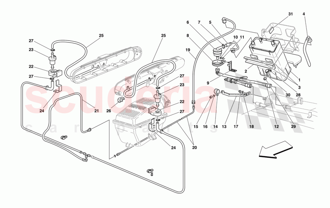 ANTIEVAPORATION DEVICE -Valid for USA M.Y. 2000, CDN M.Y. 2000, USA M.Y. 2001 and CDN M.Y. 2001- of Ferrari Ferrari 550 Maranello