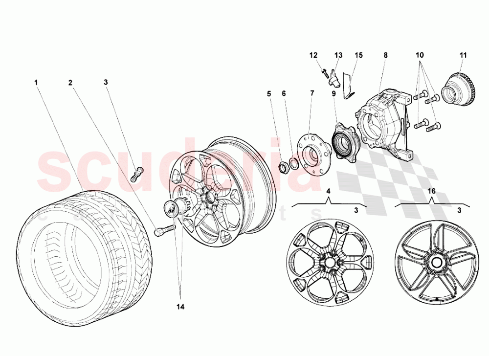 Front Wheel And Hub Carrier of Lamborghini Lamborghini Murcielago Roadster