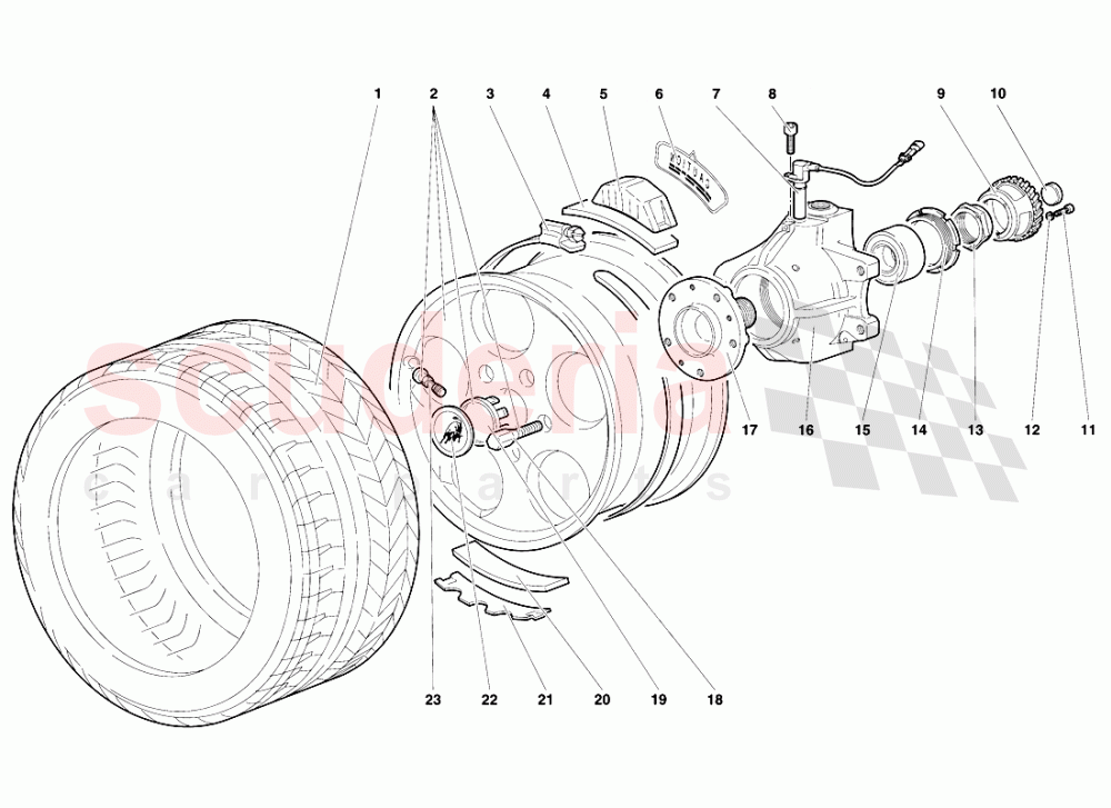 Front Wheel and Hub Carrier of Lamborghini Lamborghini Diablo SE30 (1993-1995)