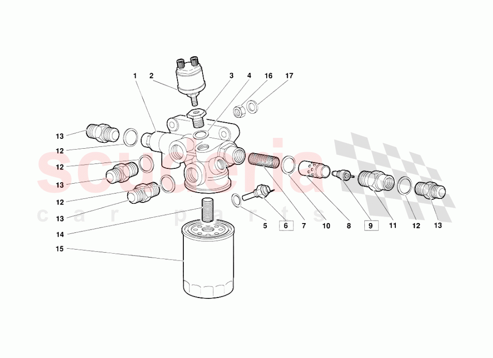 Engine Oil Filter and Thermostat (Valid for June 1992 Version) of Lamborghini Lamborghini Diablo (1990-1998)