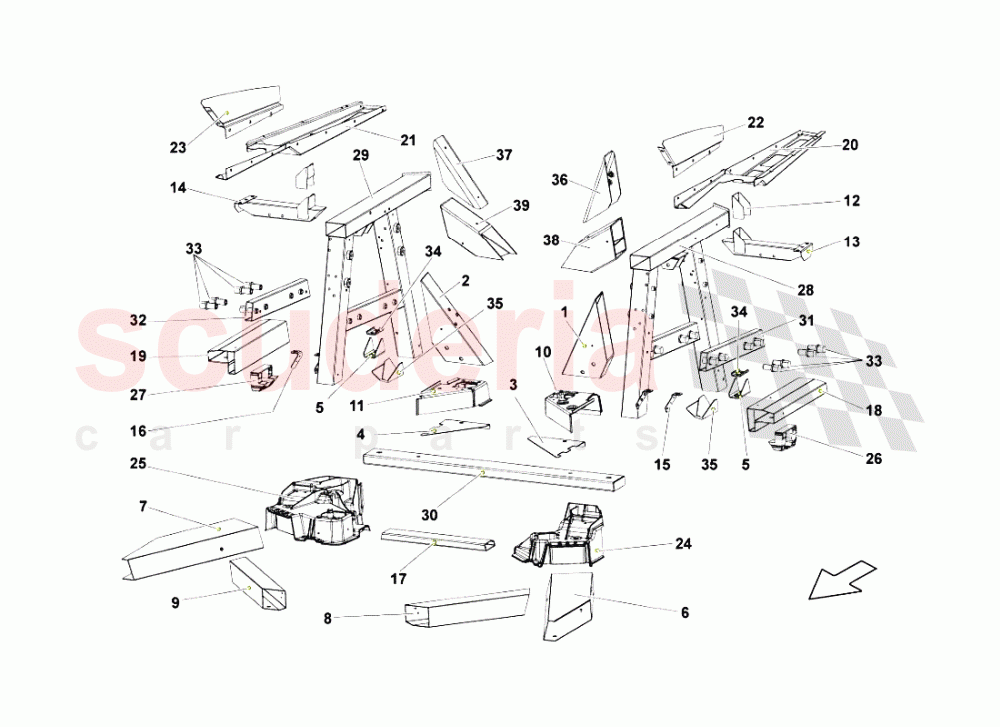 REAR FRAME ELEMENTS 2 of Lamborghini Lamborghini Gallardo LP550 Spyder