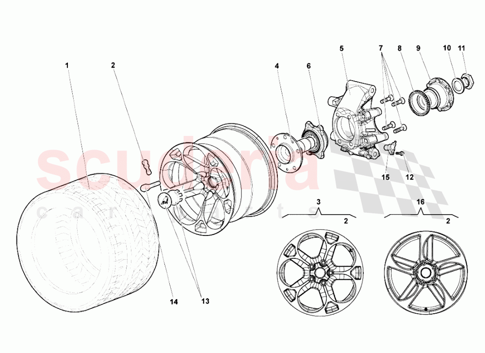 Rear Wheel And Hub Carrier of Lamborghini Lamborghini Murcielago Roadster