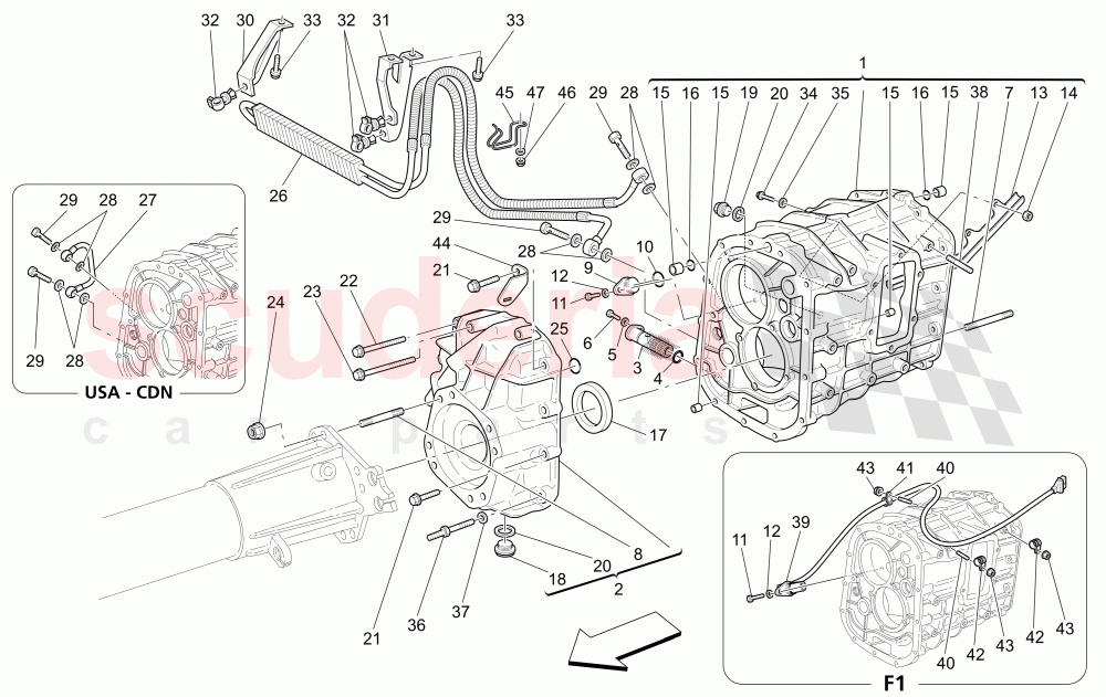 GEARBOX HOUSINGS (Includes gearbox oil radiator) of Maserati Maserati 4200 Coupe (2005-2007) CC