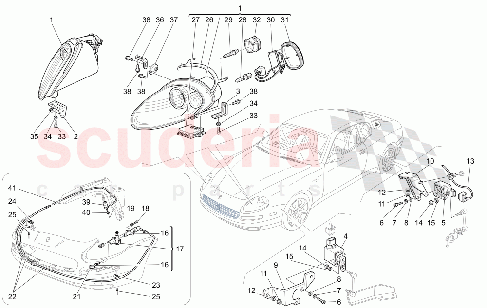 LIGHT CLUSTERS (Version optional with Xeno headlights and headlights washer Available with: Xeno Headlights and Headligts Washer) of Maserati Maserati 4200 Coupe (2005-2007) GT