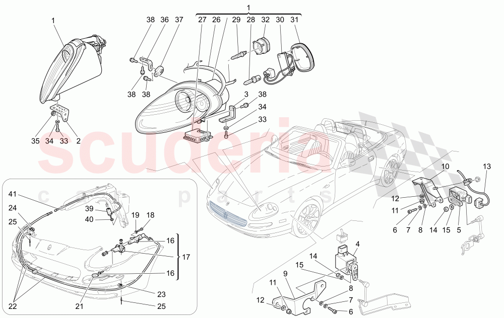 LIGHT CLUSTERS (Version optional with Xeno headlights and headlights washer Available with: Xeno Headlights and Headligts Washer) of Maserati Maserati 4200 Spyder (2005-2007) CC