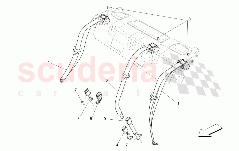 REAR SEAT BELTS of Maserati Maserati Ghibli (2014-2016) Diesel