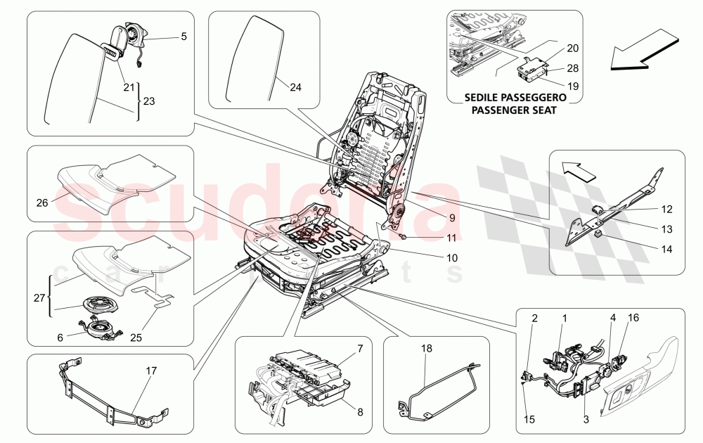 FRONT SEATS: MECHANICS AND ELECTRONICS (Not available with: SPORT 8-WAY POWER FRONT SEATS, 12 WAYS WITH MEMORIES FOR LEVANTE MY18/19, SPORT EQUIPMENT) of Maserati Maserati Levante (2017+) Diesel