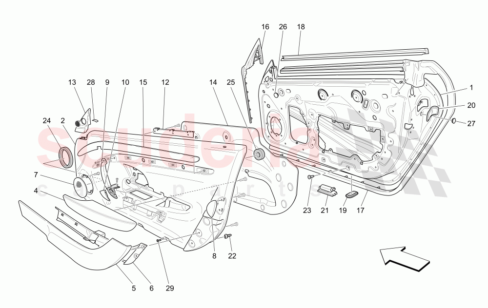 FRONT DOORS: TRIM PANELS (Not available with: CENTENNIAL INTERNALS, Special Edition) of Maserati Maserati GranCabrio (2010-2012)