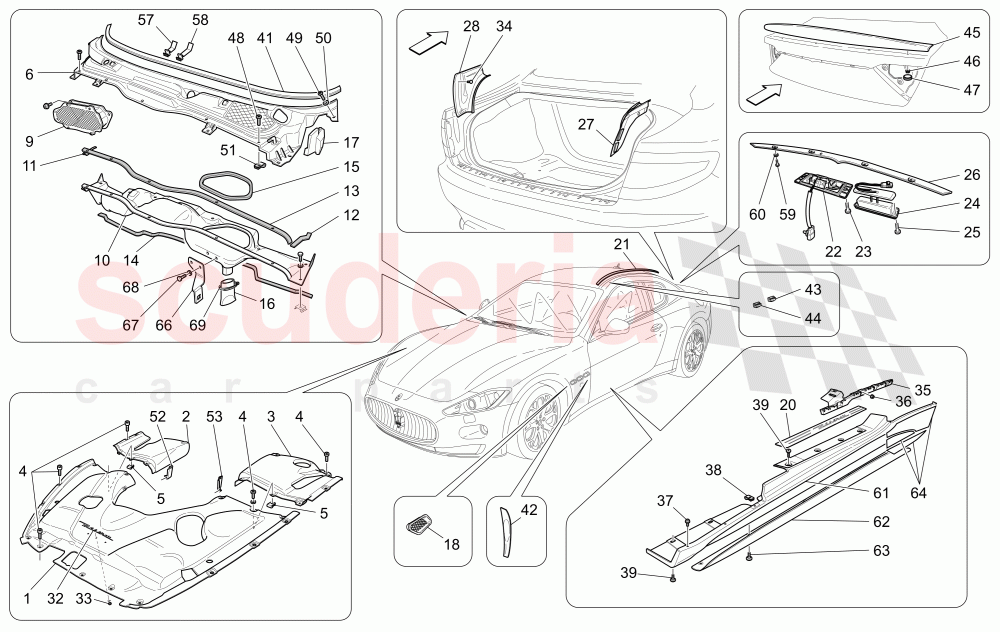 SHIELDS, TRIMS AND COVERING PANELS (Available with: Special Edition) of Maserati Maserati GranTurismo (2017+) Special Edition Auto