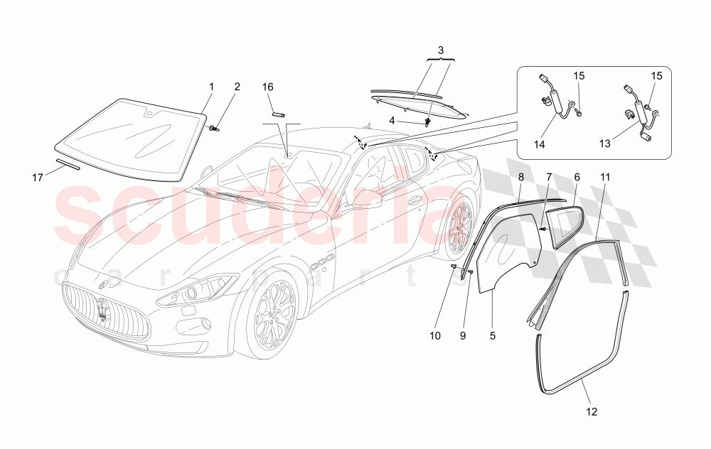 WINDOWS AND WINDOW STRIPS of Maserati Maserati GranTurismo (2012-2016) Sport Auto