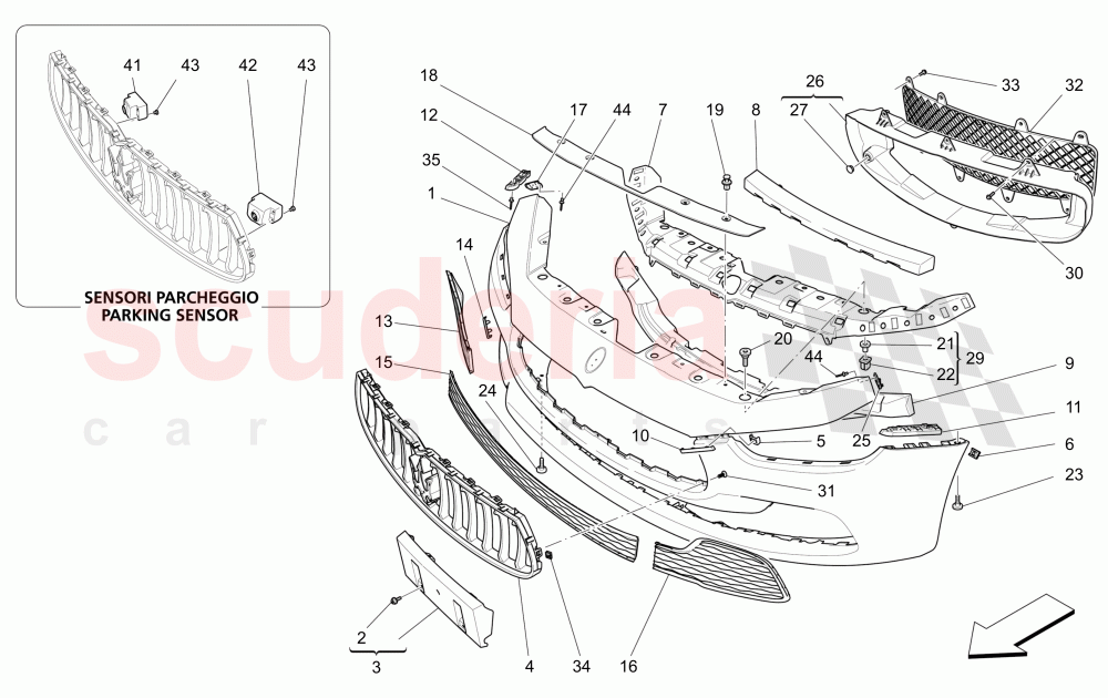 FRONT BUMPER (Not available with: EXTERIOR BLACK KIT FULL (FRONT GRILLE FRAME, DOOR HANDLE, DOOR MIRRORS COVER)) of Maserati Maserati Ghibli (2017+) Diesel