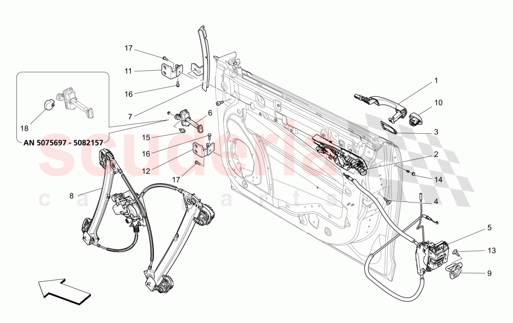 FRONT DOORS: MECHANISMS (Available with: EXTERIOR BLACK KIT FULL (FRONT GRILLE FRAME, DOOR HANDLE, DOOR MIRRORS COVER)) of Maserati Maserati Ghibli (2017+) S