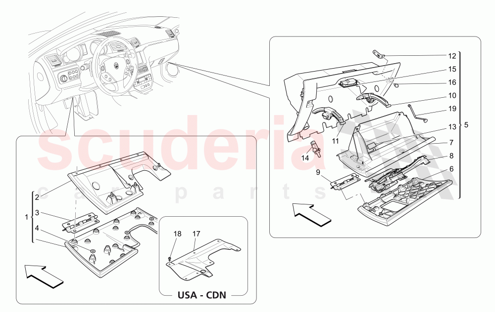 GLOVE COMPARTMENTS (Not available with: CENTENNIAL INTERNALS, Special Edition) of Maserati Maserati GranTurismo (2014+) Auto