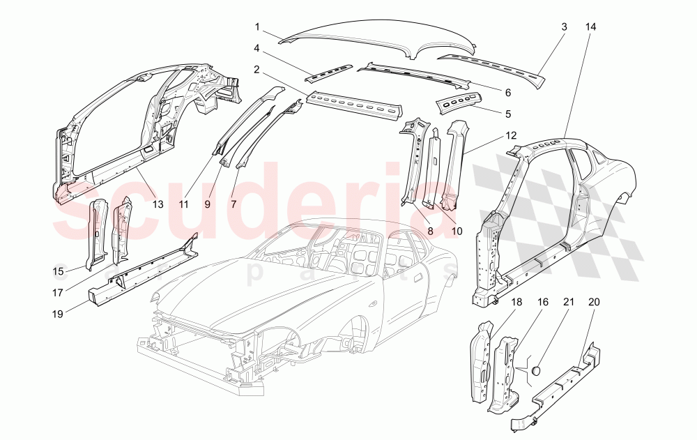 BODYWORK AND CENTRAL OUTER TRIM PANELS of Maserati Maserati 4200 Coupe (2002-2004) CC