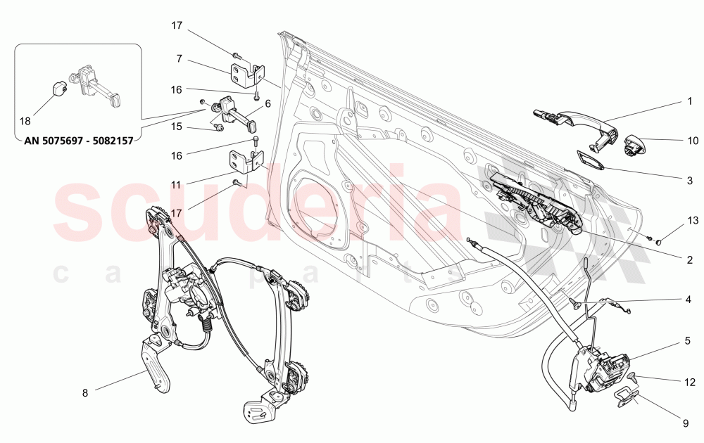 REAR DOORS: MECHANISMS (Not available with: CENTRALIZED ELECTRICAL LOCKING, EXTERIOR BLACK KIT FULL (FRONT GRILLE FRAME, DOOR HANDLE, DOOR MIRRORS COVER)) of Maserati Maserati Ghibli (2017+) S Q4