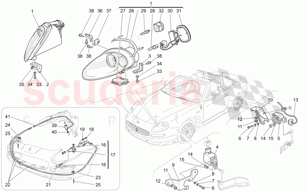 LIGHT CLUSTERS (Version optional with Xeno headlights and headlights washer Available with: "Spyder 90th Anniversary" Version, Xeno Headlights and Headligts Washer) of Maserati Maserati 4200 Spyder (2005-2007) CC