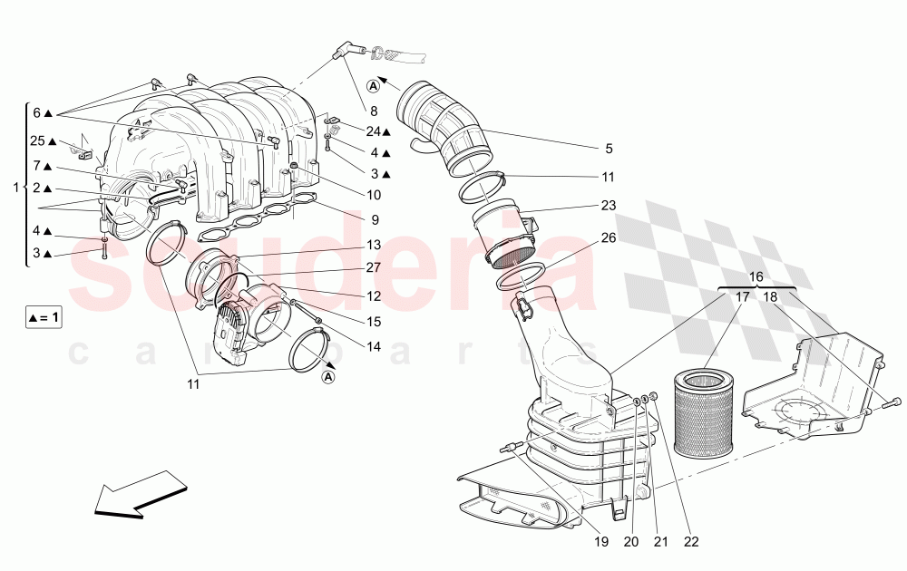 INTAKE MANIFOLD AND THROTTLE BODY (Available with: "Spyder 90th Anniversary" Version) of Maserati Maserati 4200 Spyder (2005-2007) CC