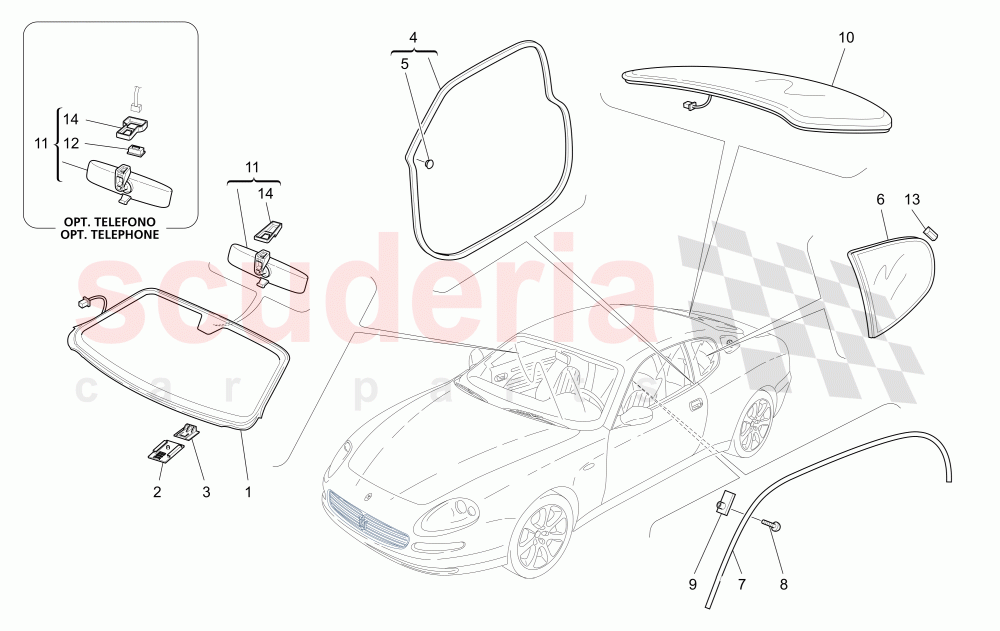 WINDOWS AND WINDOW STRIPS of Maserati Maserati 4200 Coupe (2005-2007) CC