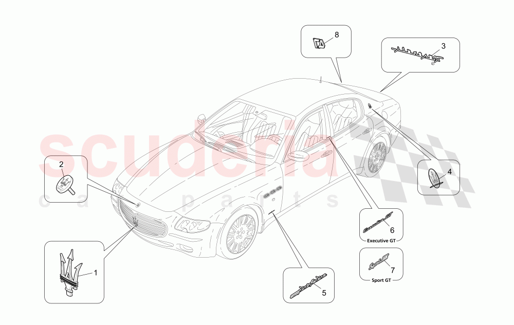 TRIMS, BRANDS AND SYMBOLS of Maserati Maserati Quattroporte (2003-2007) Auto