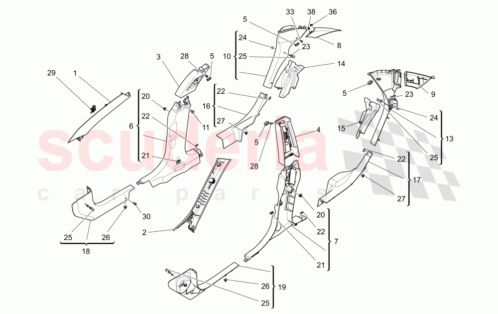 PASSENGER COMPARTMENT B PILLAR TRIM PANELS AND SIDE PANELS of Maserati Maserati Ghibli (2017+) S Q4